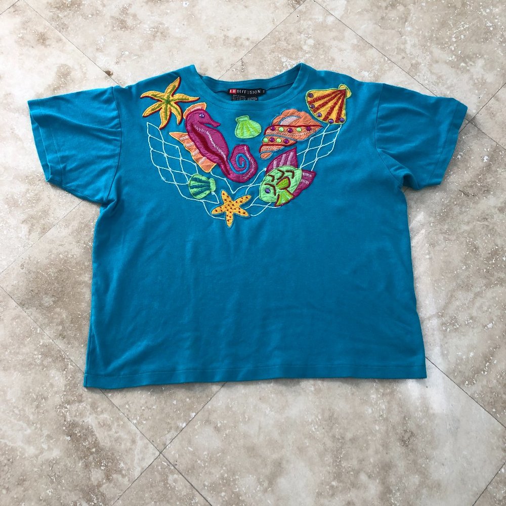 I.B. Diffusion Applique & Studded Tee Cruise Wear Vacation Wear PRICED TO SELL